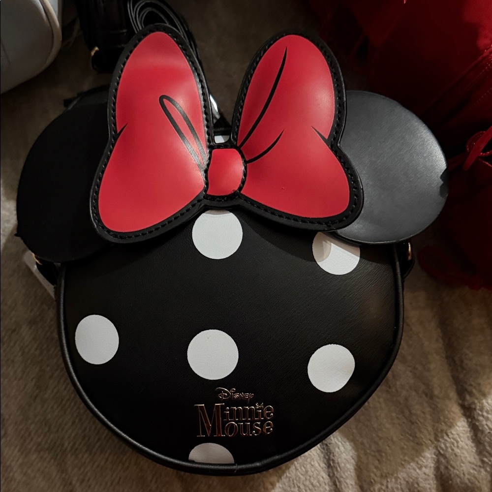 Disney Minnie Primark Mouse Black Polka Dot Crossbody Bag with Red Bow
